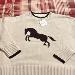 Soho & Stella Beige and Dark Brown Horse Crewneck Sweater